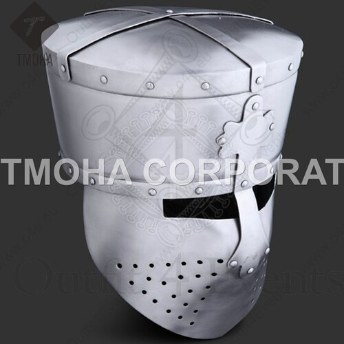 Medieval Armor Helmet - 18 Gauge M Steel, 16 Inches Tall, 9 Inch Diameter | Handmade Antique Imitation, Leather Lining, European Style