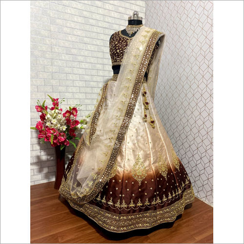 Coffi And Cream Peding Colored Embroidered Party Wear Lehanga Choli Lc 102