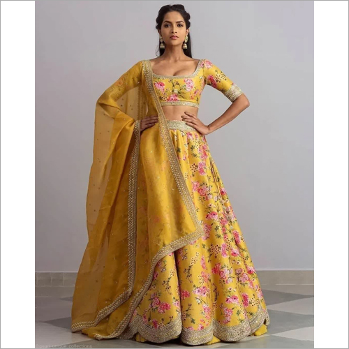 Yellow Colored digital print and Embroidered Party Wear Lehanga Choli LC 89