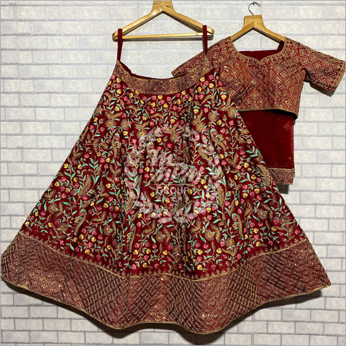 Maroon Malay Satin Fabric Embroidered Party Wear Lehanga Choli LC 87