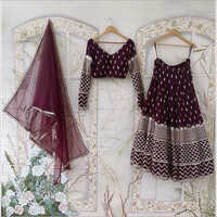Maroon Maslin silk Fabric Embroidered Party Wear Lehanga Choli LC-79