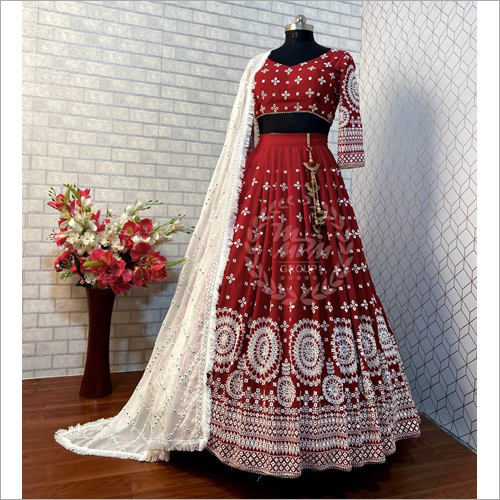 Maroon Jorjet Fabric Embroidered Party Wear Lehanga Choli LC-83