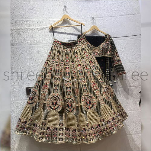 Black Malay Satin Fabric Embroidered Party Wear Lehanga Choli LC-78