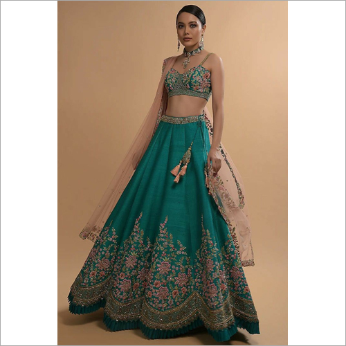Dark Aqua Blue Embroidered Party Wear Lehanga Choli LC-74