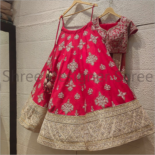 Red Malay Satin Fabric Embroidered Lehenga Choli LC 64