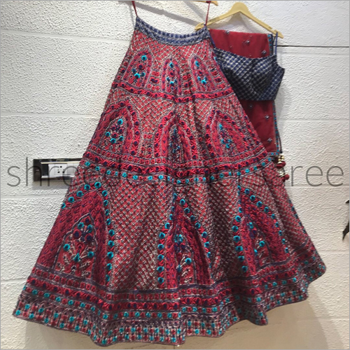 Blood Maroon Malay Satin Fabric Embroidered Lehenga Choli LC 52