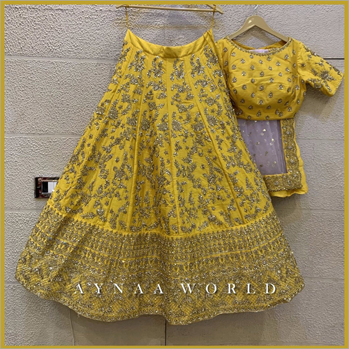 Yellow Embroidered Malay satin Lehenga choli LC 14
