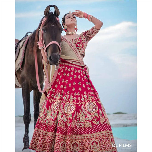 Indian Red Embroidered Lehenga Choli Lc 37