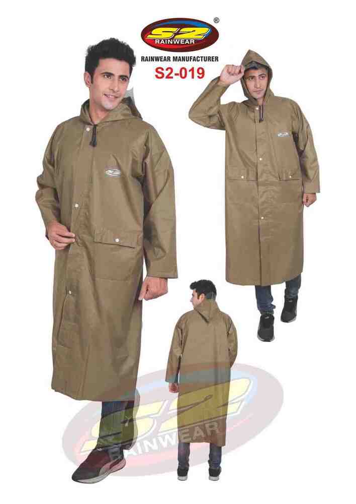 Pu Polyester Long Coat - Color: Khaki