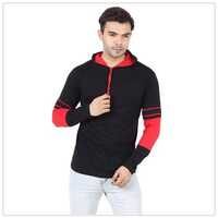 Mens Hooded T-shirts - 100% Cotton, Long Sleeves, Black | Casual Style With Hood And Single Chest Pocket