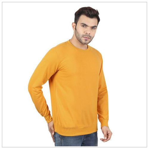 Plain Mens Fleece Crewneck Sweatshirt Yellow