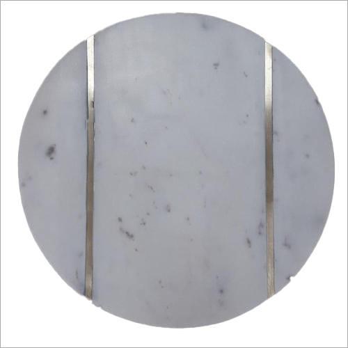 White Round Marble Inlay Brass Chopping Board