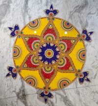 Acrylic Rangoli - 12 Inches Round | Floral Design, Yellow Color, 3 Mm Thickness, Weighs 150 Grams