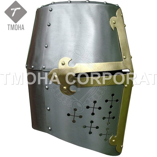Medieval Armor Helmet Helmet Knight Helmet Crusader Helmet Ancient Helmet Great Helmet with brass cross AH0407