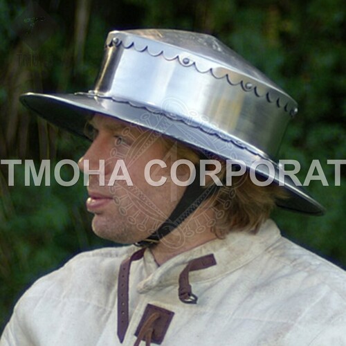 Medieval Armor Helmet Helmet Knight Helmet Crusader Helmet Ancient Helmet Kettle hat w. straight brim 14 gauge AH0425