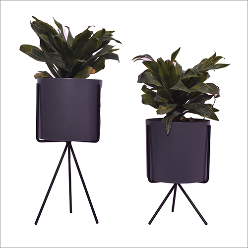 Grey And Black Cylindrical Set Of Two Planter