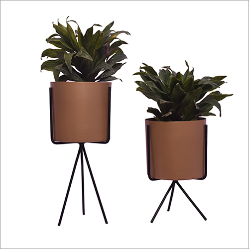 Gold And Black Cylindrical Planter Set Of Two