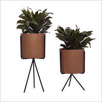 Gold And Black Cylindrical Planter Set Of Two