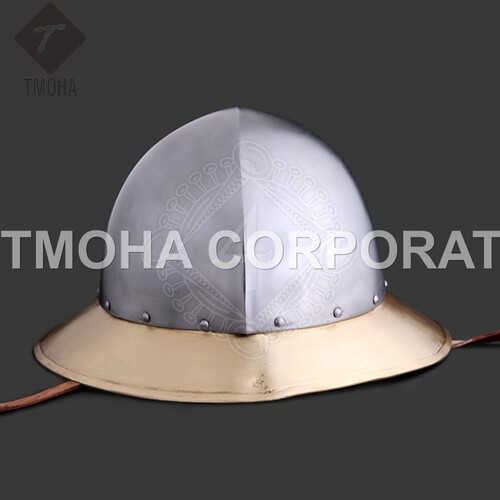 Medieval Armor Crusader Helmet Kettle Hat With Brass Brim Ah0439
