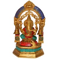 Metal Decorative Turquoise Stone Work Ganesh With Bells