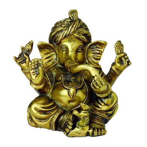 Antique Brass Made Ganesha Wearing Turbon