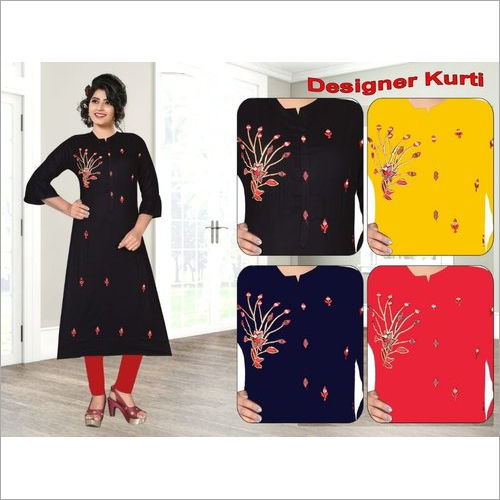 Washable Ladies Hand Worked Straight Kurtis