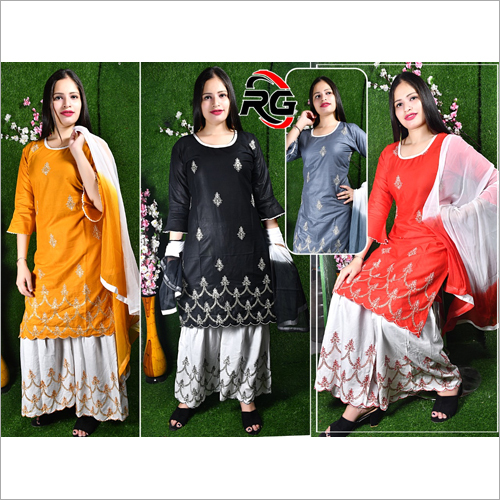 Ladies Cotton Suit With Palazzo