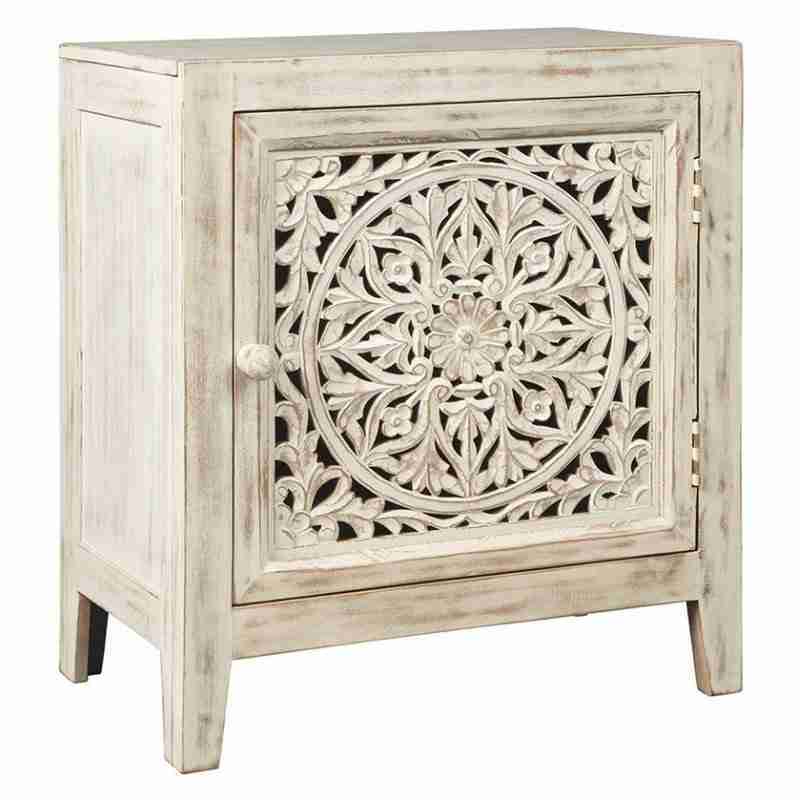 Wooden Hand Crafted White Distressed Cabinet Storage