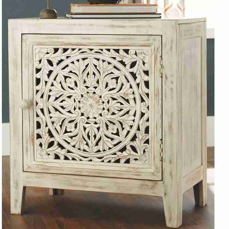 Wooden Hand Crafted White Distressed Cabinet Storage