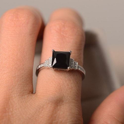 Princess Cut Black Diamond Wedding Ring for Men's