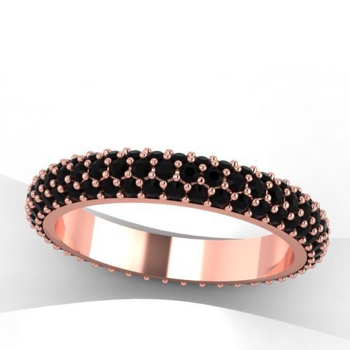 Wedding Band Natural Black Diamond 14 K Rose Gold 2 CT