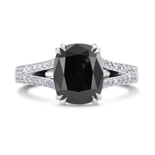 Cushion Shape Black Diamond Engagement Ring In 14K White Gold