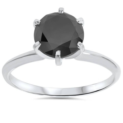 1.00 Ct Black Diamond Solitaire Ring In 14K White Gold