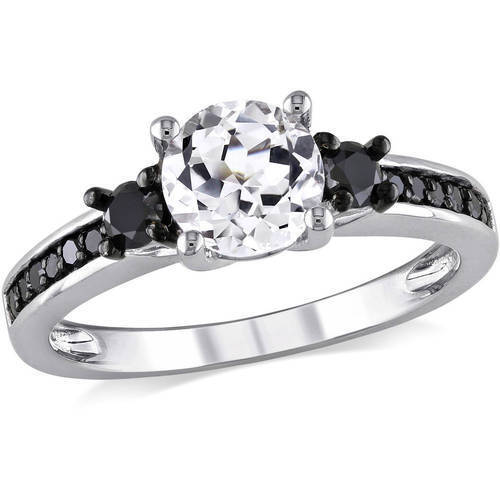 Round Cut 3 Stone Black Diamond Solitaire Silver Ring