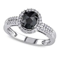 Round Shape Halo Ring In Black Diamond With Side Accents 18K White Gold 2 CT