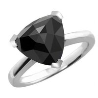 Natural Trillion Rose Cut Black Diamond Solitaire Ring In 14K White Gold 1 CT
