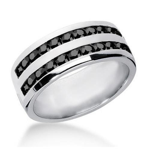 Black Diamond Wedding Band Ring In 14k White Gold 1 Ct Excellent