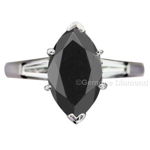 Marquise Shape Black Diamond Ring In 10K White Gold 1 Ct Excellent