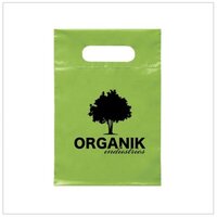 D Cut Hdpe Printed Bag - 51 Micron Thickness, 1-5 Kg Capacity | Water Resistant, D Cut Handle, Green And Black Printed Design, Recyclable