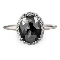 Halo Oval Shape Black Diamond Ring In 14k White Gold