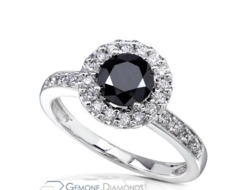 Halo Wedding Round Black Diamond Ring In 14K White Gold 1 Ct Diamond Clarity: Vs2