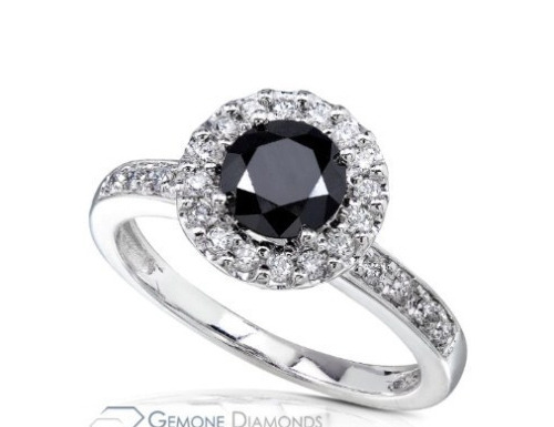 Halo Wedding Round Black Diamond Ring in 14k White Gold 1 CT