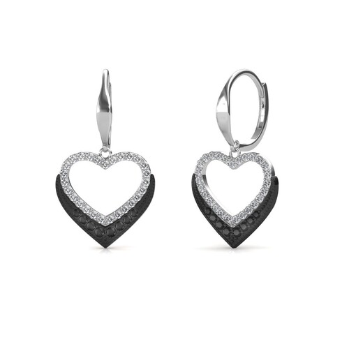 Heart Diamond Earrings In Black And Synthetic Diamonds In 10K White Gold 1 CT