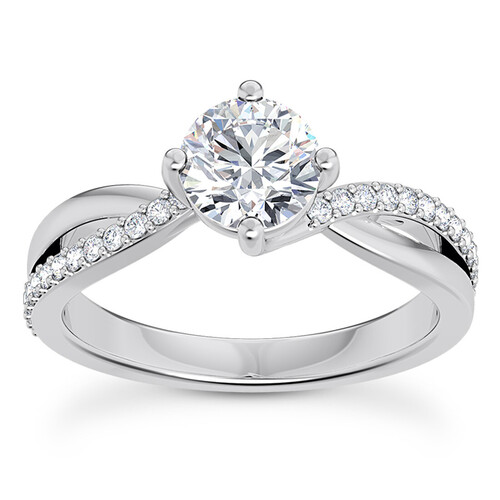 Solitaire Diamond Ring With Side Diamonds Twisted Bands In Synthetic Diamonds 18k White Gold 1.5 Ct Diamond Clarity: Vs2