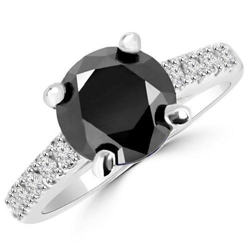 1.00 Ct Black Diamond Ring In 14k White Gold With Accents