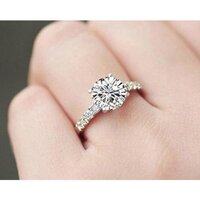 Natural Solitaire With Accents Diamond Ring With 14k White Gold