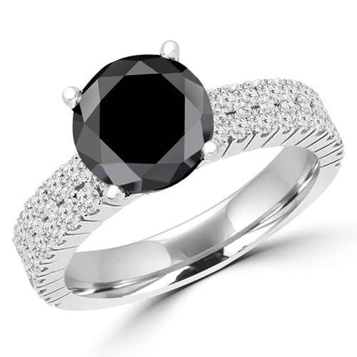 Genuine Black Round Brilliant Cut Diamond Ring In 14k White Gold 1 CT