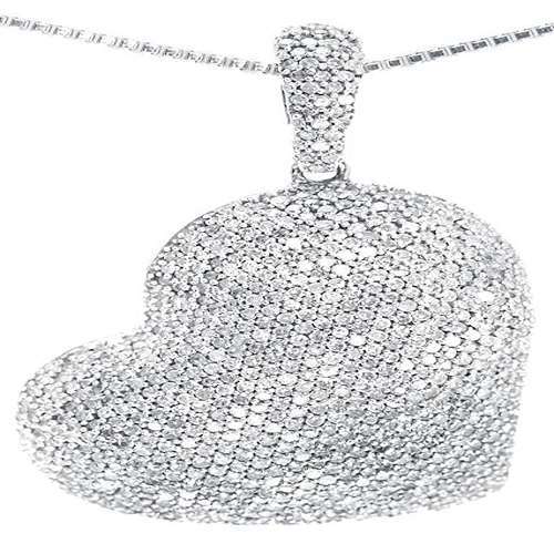 Heart Shape Pendant Fully Iced Out Diamond In 14K White Gold 2 Ct Diamond Carat Weight: 2.00 ( Approx ) Carat