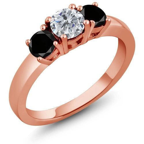 3 Stone Diamond Ring Round Black And White Diamond In 14 K Rose Gold 1.70 Ct Diamond Clarity: Vs2