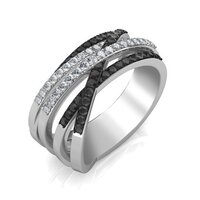 Criss Cross Ring Black and White Diamond In 14k White Gold